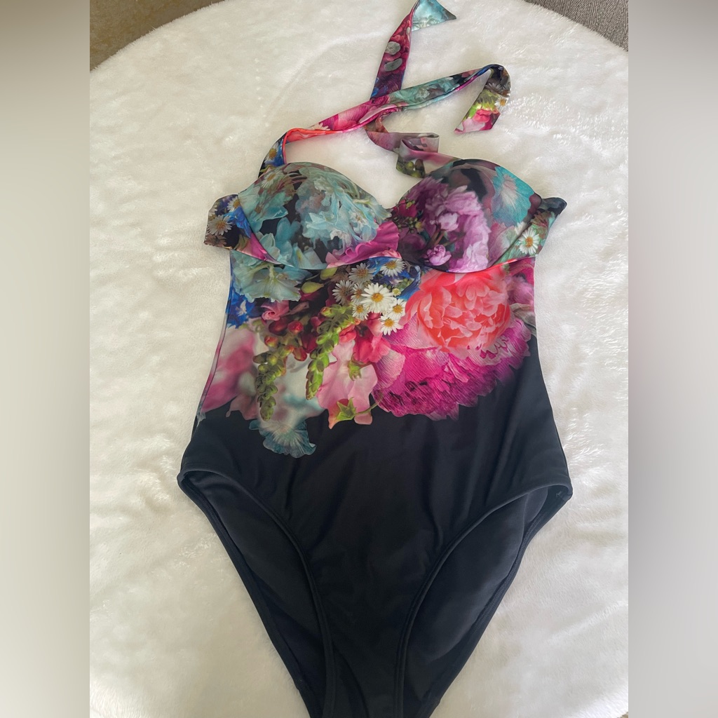 Ted Baker Black One-Piece Swimsuit With Multicolor Floral Print